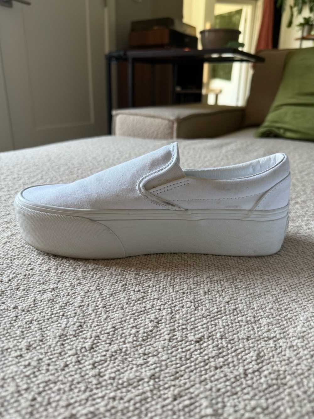 Vans Women’s Platform White Slip-On Canvas Sneakers - Picture 2 of 10
